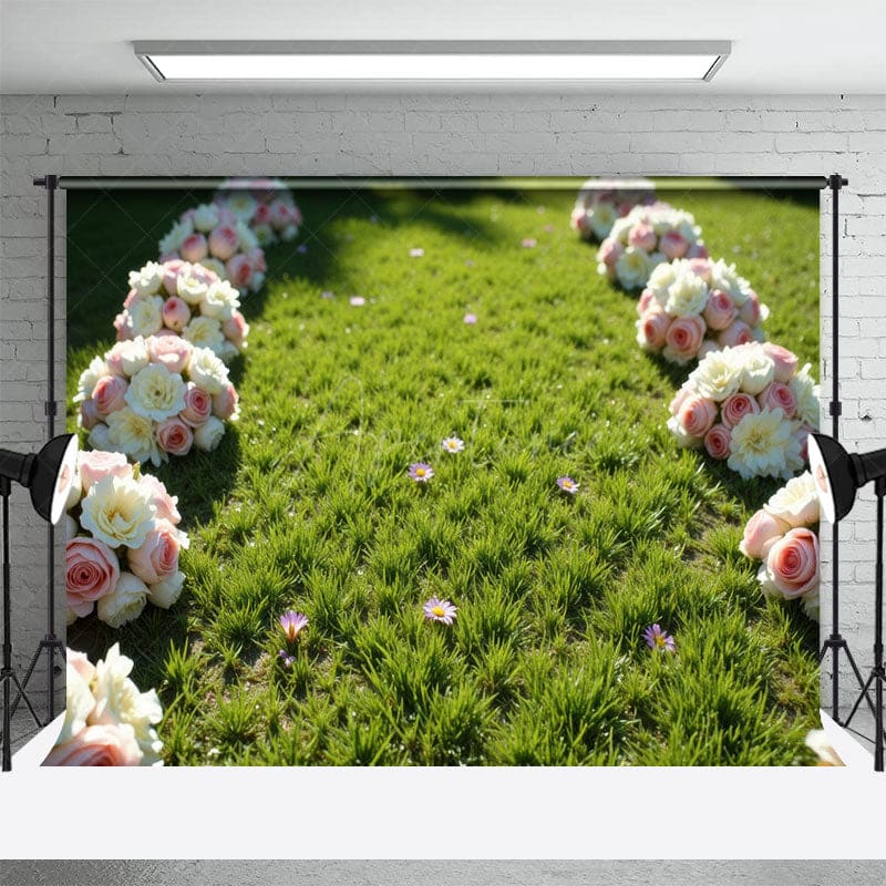 Aperturee - Aperturee Floral Bunches Green Lawn Wedding Photo Backdrop