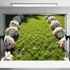 Aperturee - Aperturee Floral Bunches Green Lawn Wedding Photo Backdrop