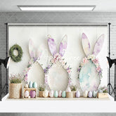 Aperturee - Aperturee Floral Bunny Ear Eggs Wreath Easter Photo Backdrop