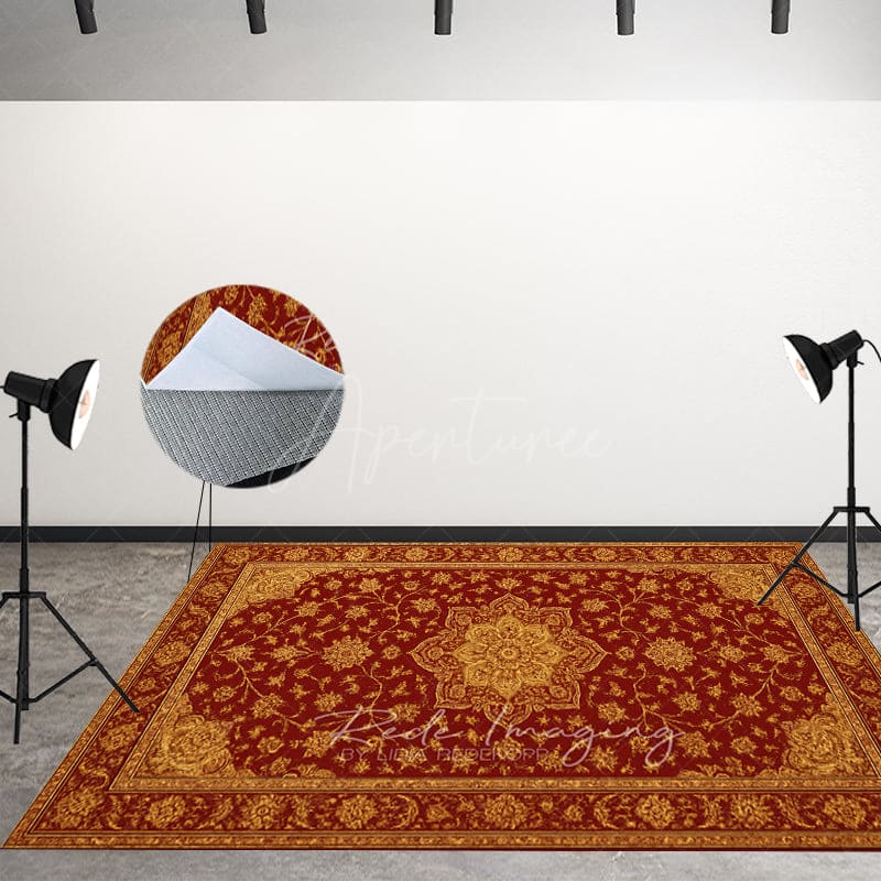 Aperturee - Aperturee Floral Burgundy Baroque Photo Fabric Floor Backdrop