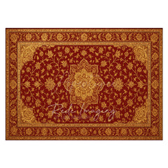 Aperturee - Aperturee Floral Burgundy Baroque Rubber Floor Mat For Photo