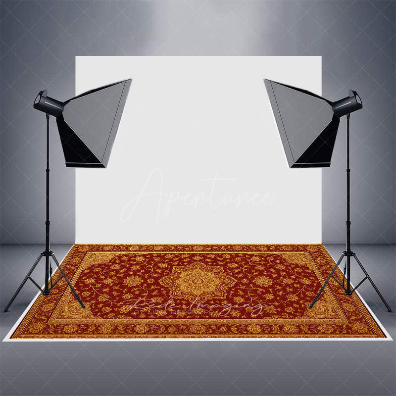 Aperturee - Aperturee Floral Burgundy Baroque Rubber Floor Mat For Photo
