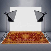 Aperturee - Aperturee Floral Burgundy Baroque Rubber Floor Mat For Photo