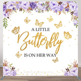 Aperturee Aperturee Floral Butterfly Baby Shower Tension Fabric Backdrop