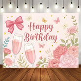 Aperturee - Aperturee Floral Butterfly Bow Cheers To Birthday Backdrop