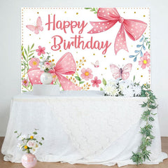 Aperturee - Aperturee Floral Butterfly Bows Spring Happy Birthday Backdrop