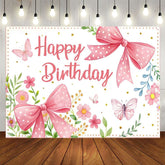 Aperturee - Aperturee Floral Butterfly Bows Spring Happy Birthday Backdrop