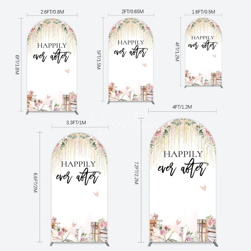 Aperturee - Aperturee Floral Butterfly Happily Sweet Wedding Arch Backdrop