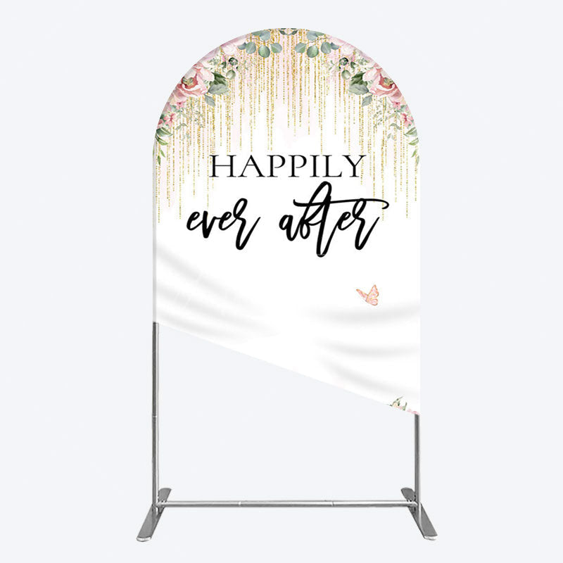 Aperturee - Aperturee Floral Butterfly Happily Sweet Wedding Arch Backdrop