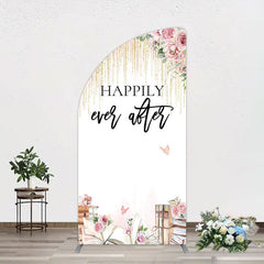 Aperturee - Aperturee Floral Butterfly Happily Sweet Wedding Half Moon Arch Backdrop