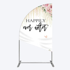 Aperturee - Aperturee Floral Butterfly Happily Sweet Wedding Half Moon Arch Backdrop