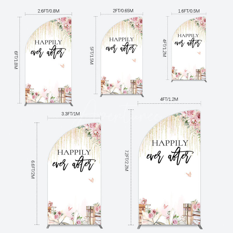 Aperturee - Aperturee Floral Butterfly Happily Sweet Wedding Half Moon Arch Backdrop