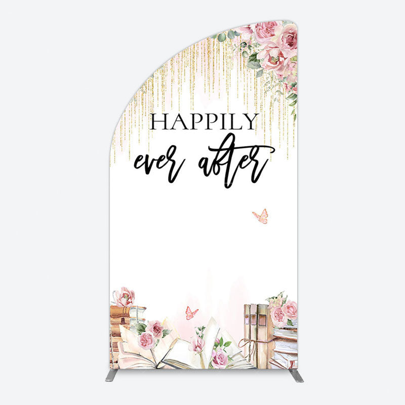 Aperturee - Aperturee Floral Butterfly Happily Sweet Wedding Half Moon Arch Backdrop