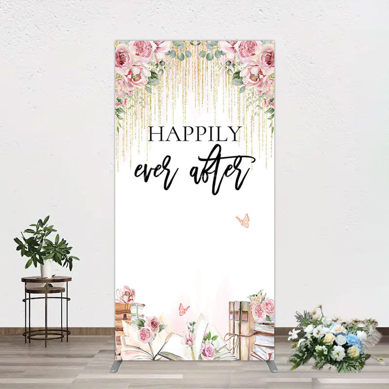 Aperturee - Aperturee Floral Butterfly Happily Sweet Wedding Rectangle Backdrop