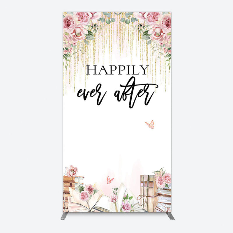 Aperturee - Aperturee Floral Butterfly Happily Sweet Wedding Rectangle Backdrop