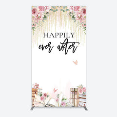 Aperturee - Aperturee Floral Butterfly Happily Sweet Wedding Rectangle Backdrop