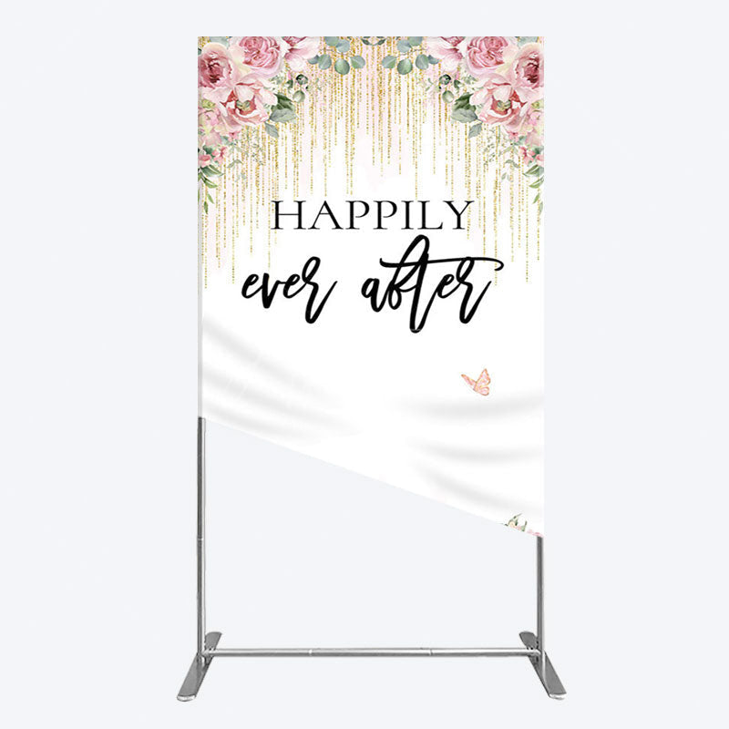 Aperturee - Aperturee Floral Butterfly Happily Sweet Wedding Rectangle Backdrop