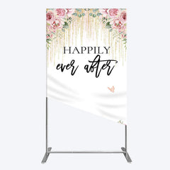 Aperturee - Aperturee Floral Butterfly Happily Sweet Wedding Rectangle Backdrop