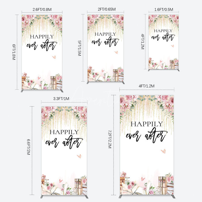 Aperturee - Aperturee Floral Butterfly Happily Sweet Wedding Rectangle Backdrop