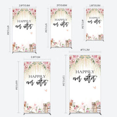 Aperturee - Aperturee Floral Butterfly Happily Sweet Wedding Rectangle Backdrop