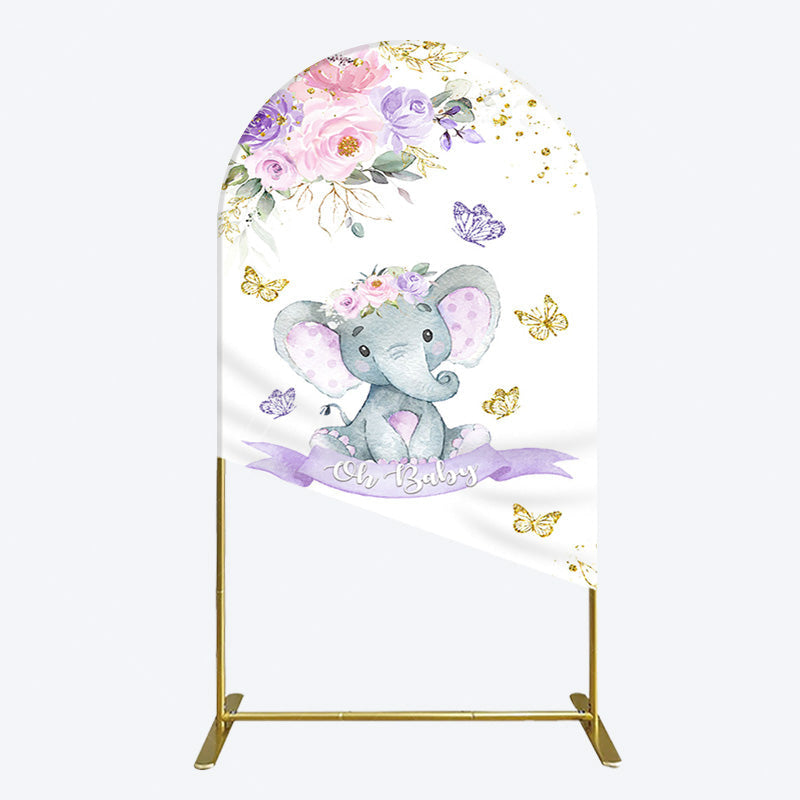 Aperturee - Aperturee Floral Butterfly Sweet Elephant Oh Baby Arch Backdrop