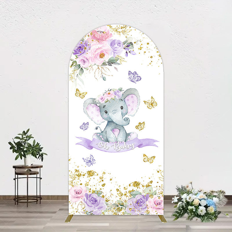 Aperturee - Aperturee Floral Butterfly Sweet Elephant Oh Baby Arch Backdrop