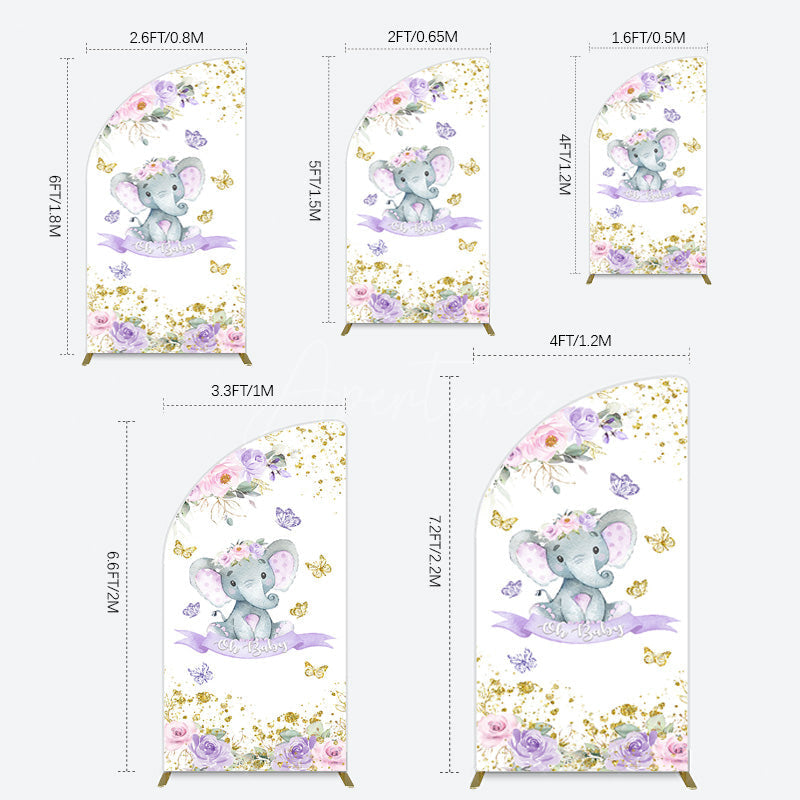 Aperturee - Aperturee Floral Butterfly Sweet Elephant Oh Baby Half Moon Arch Backdrop