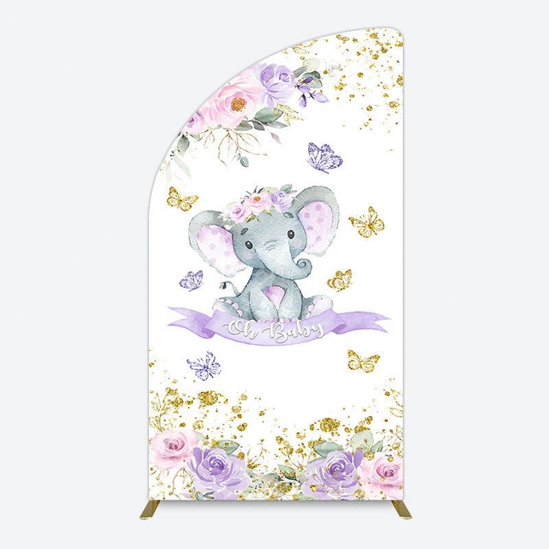 Aperturee - Aperturee Floral Butterfly Sweet Elephant Oh Baby Half Moon Arch Backdrop