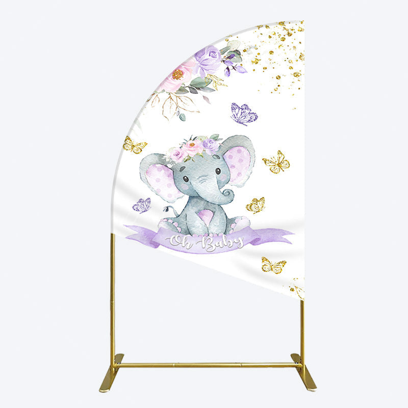 Aperturee - Aperturee Floral Butterfly Sweet Elephant Oh Baby Half Moon Arch Backdrop