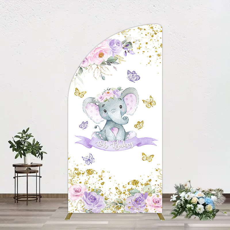 Aperturee - Aperturee Floral Butterfly Sweet Elephant Oh Baby Half Moon Arch Backdrop