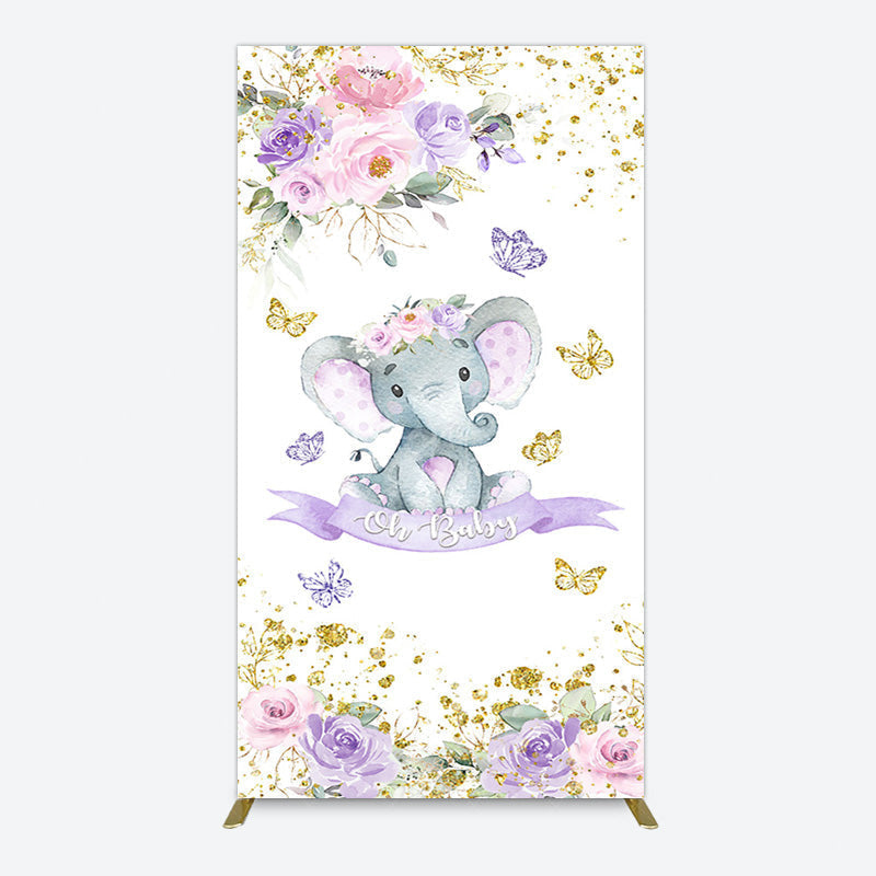 Aperturee - Aperturee Floral Butterfly Sweet Elephant Oh Baby Rectangle Backdrop