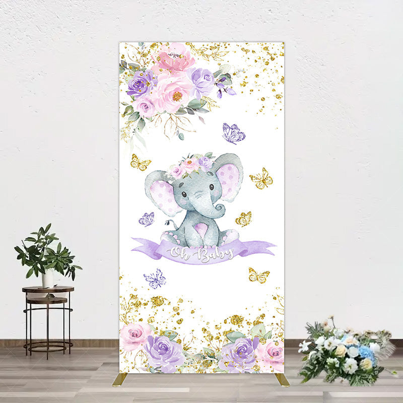 Aperturee - Aperturee Floral Butterfly Sweet Elephant Oh Baby Rectangle Backdrop