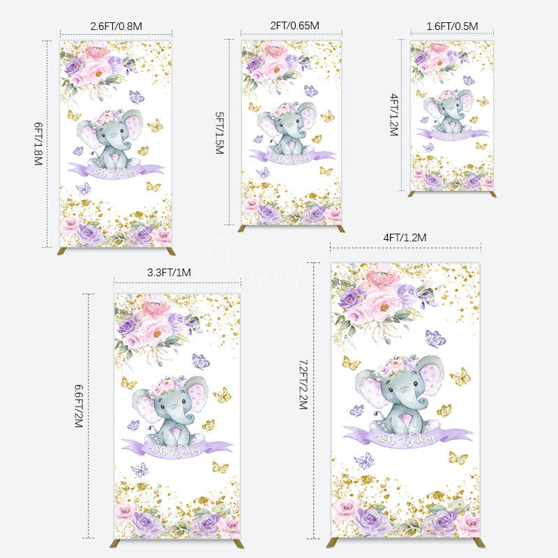 Aperturee - Aperturee Floral Butterfly Sweet Elephant Oh Baby Rectangle Backdrop