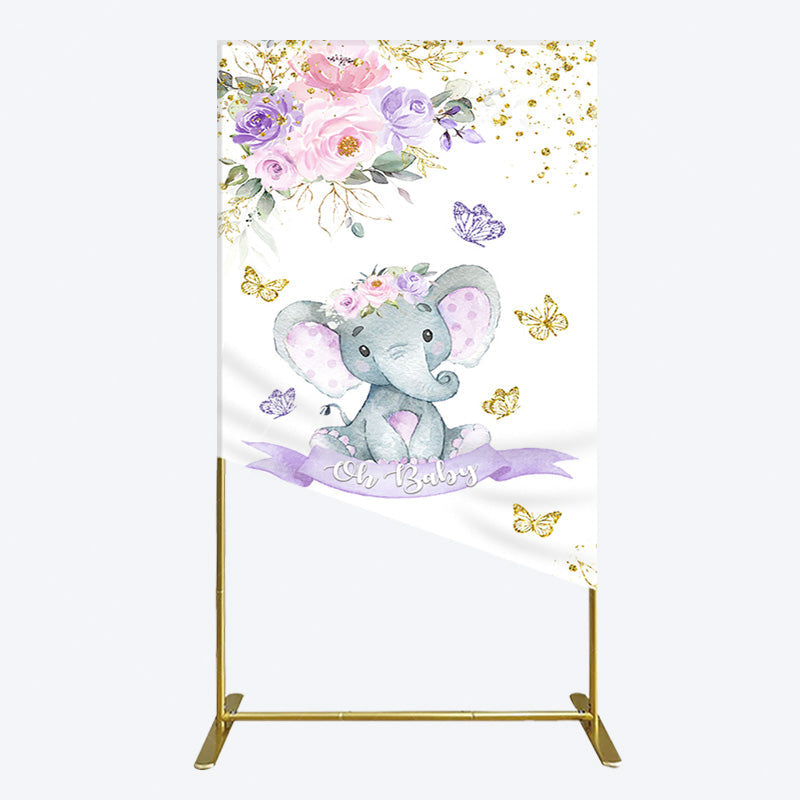 Aperturee - Aperturee Floral Butterfly Sweet Elephant Oh Baby Rectangle Backdrop