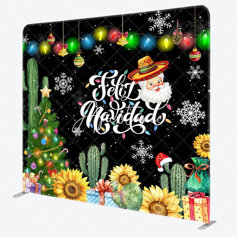 Aperturee - Aperturee Floral Cactus Tree Feliz Navidad Pillow Case Backdrop