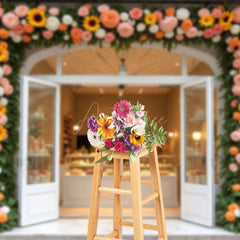 Aperturee - Aperturee Floral Cake Bake Store Door Photography Backdrop