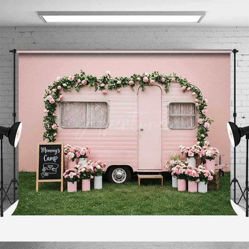Aperturee - Aperturee Floral Camp Motor Home Pink Sweet Wedding Backdrop