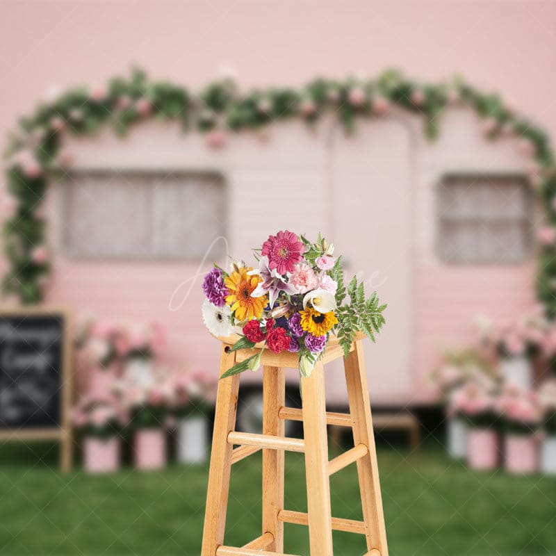 Aperturee - Aperturee Floral Camp Motor Home Pink Sweet Wedding Backdrop