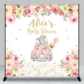 Aperturee - Aperturee Floral Car Elephant Custom Name Baby Shower Backdrop