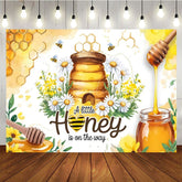 Aperturee - Aperturee Floral Cartoon Honey On The Way Baby Shower Backdrop