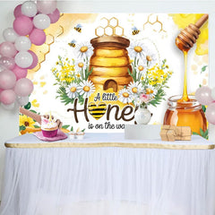 Aperturee - Aperturee Floral Cartoon Honey On The Way Baby Shower Backdrop