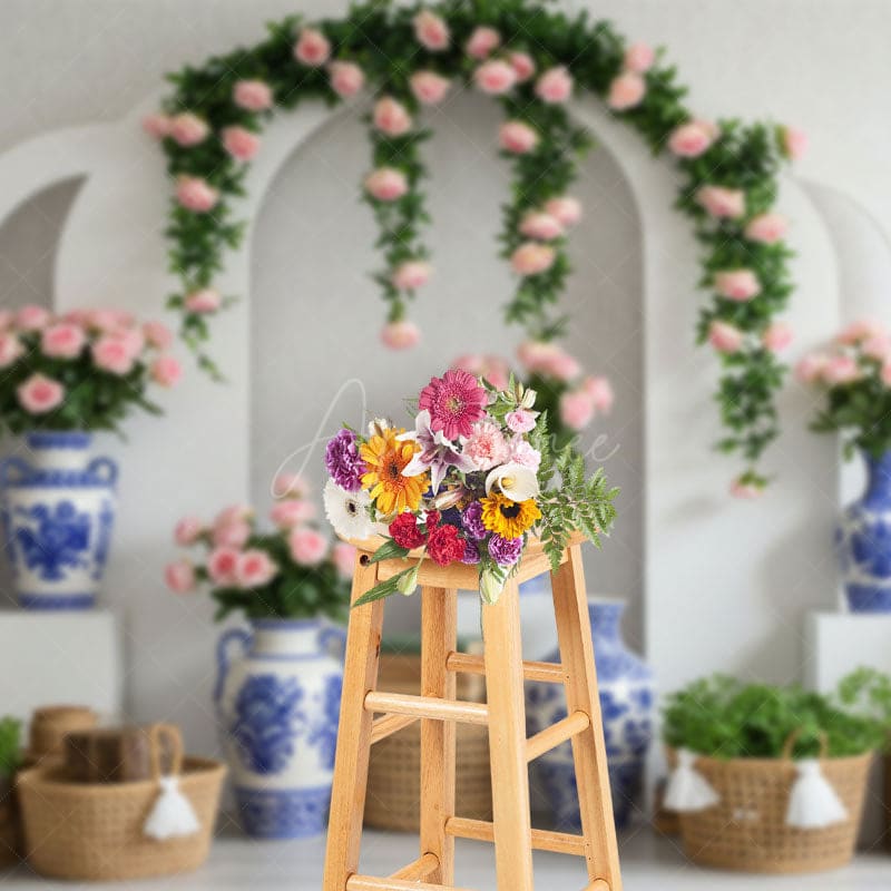 Aperturee - Aperturee Floral Chinese Blue And White Sweet Wedding Backdrop