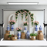 Aperturee - Aperturee Floral Chinese Blue And White Sweet Wedding Backdrop