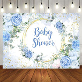Aperturee - Aperturee Floral Classical Blue Theme Baby Shower Backdrop