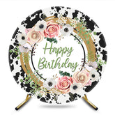 Aperturee - Aperturee Floral Cow Pattern Circle Happy Birthday Backdrop