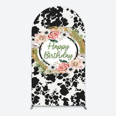 Aperturee - Aperturee Floral Cow Pattern Sweet Happy Birthday Arch Backdrop