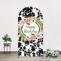 Aperturee - Aperturee Floral Cow Pattern Sweet Happy Birthday Arch Backdrop