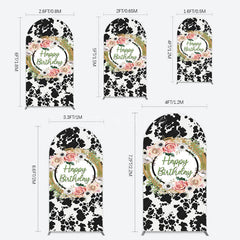 Aperturee - Aperturee Floral Cow Pattern Sweet Happy Birthday Arch Backdrop
