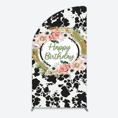 Aperturee - Aperturee Floral Cow Pattern Sweet Happy Birthday Half Moon Arch Backdrop
