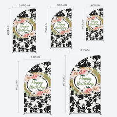 Aperturee - Aperturee Floral Cow Pattern Sweet Happy Birthday Half Moon Arch Backdrop